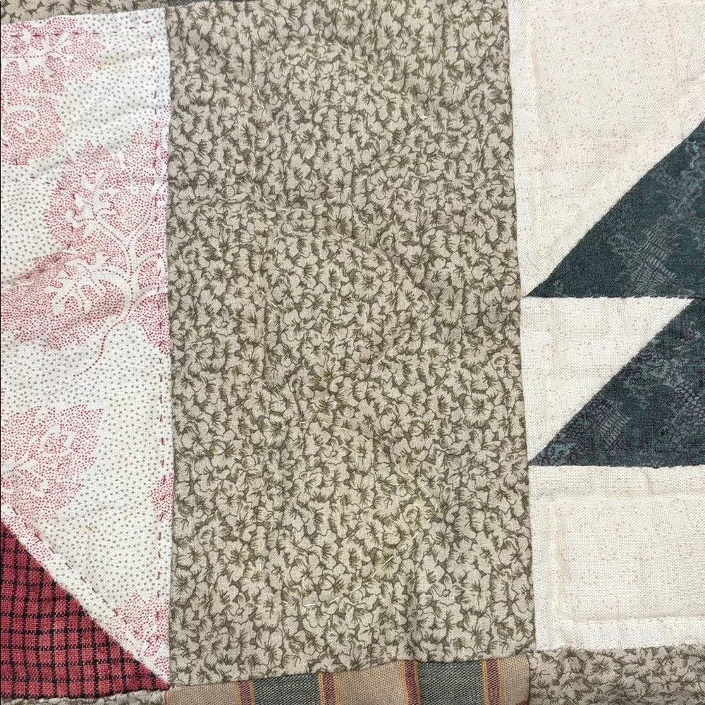 Handmade Patchwork Quilt - Red, Cream, Green Plaid